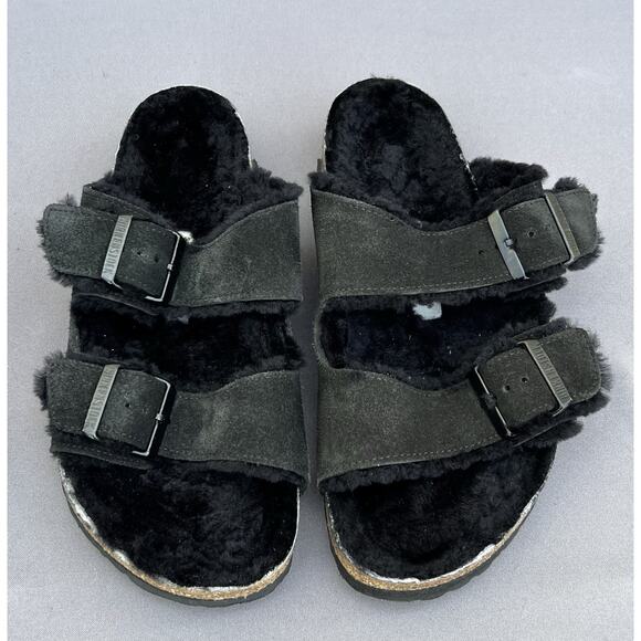Birkenstock Arizona Shearling Suede Leather Black Sandals 6 Men / 8 Women 39EU main image 10